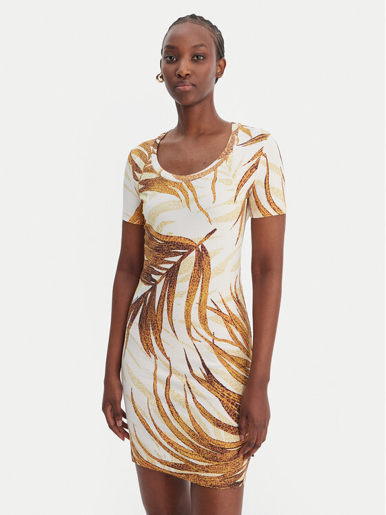 Just Cavalli Just Cavalli Kleid für den Alltag 80PAOE02 CJ112 Beige Slim Fit