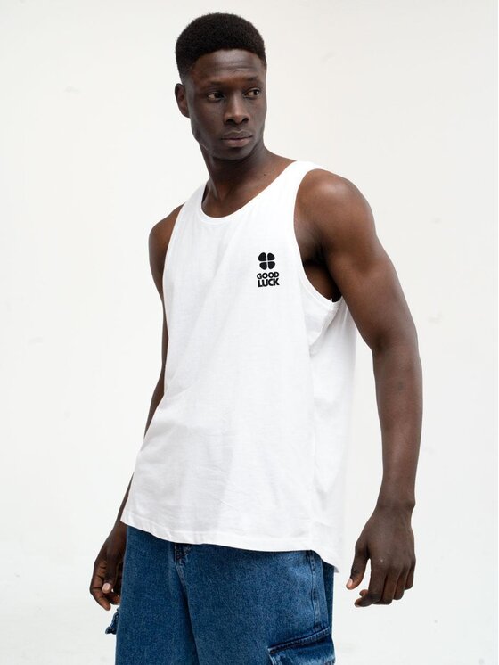 Good Luck Good Luck Tank top Koszulka bez rękawów Tank Top Bawełniany Bezrękawnik Biały Męski GOOD LUCK Logo L Biały Regular Fit