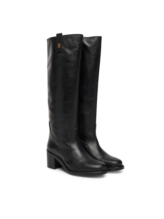 Tommy Hilfiger Tommy Hilfiger Μπότες Riding Lthr Long Boot Block Heel FW0FW08777 Μαύρο