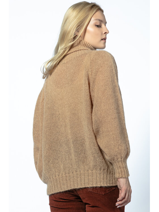Fobya Fobya Sweter BEZSZWOWY OVERSIZOWY SWETER Z GOLFEM Z WEŁNY ALPAKI F1729 Brązowy Oversize