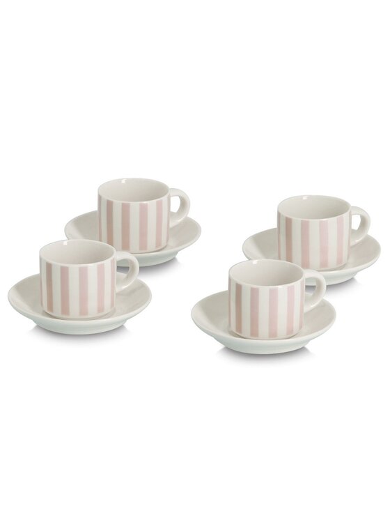 MIAhome MIAhome Komplet filiżanek 4 szt. do espresso 70 ml ze spodeczkami PASKI Biały