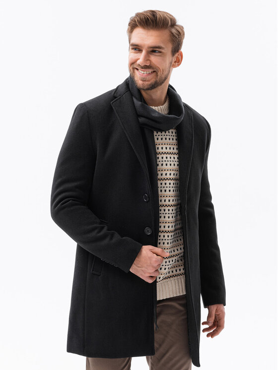 Ombre Ombre Kabát pro přechodné období OM-COWC-0105 Černá Regular Fit