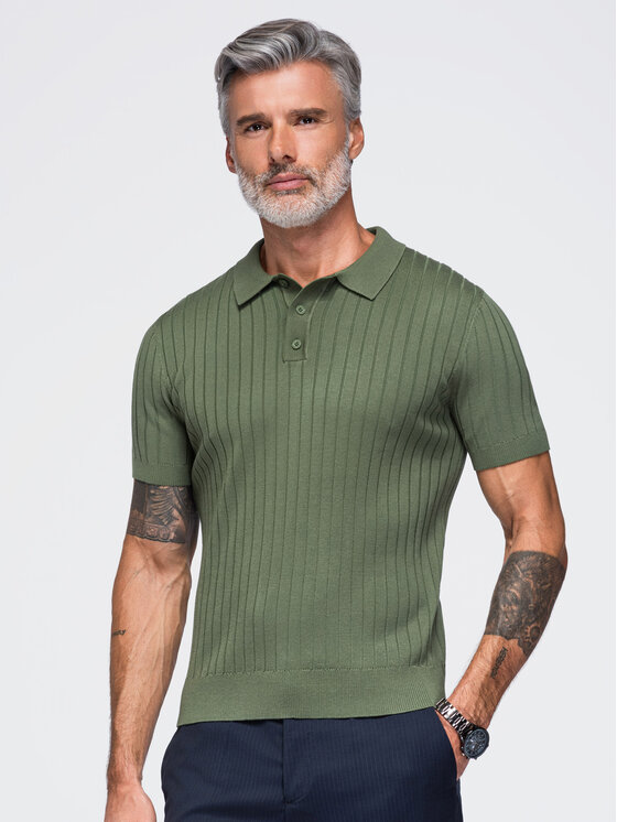 Ombre Ombre Polo OM-POSS-0180 Zielony ciemny Slim Fit