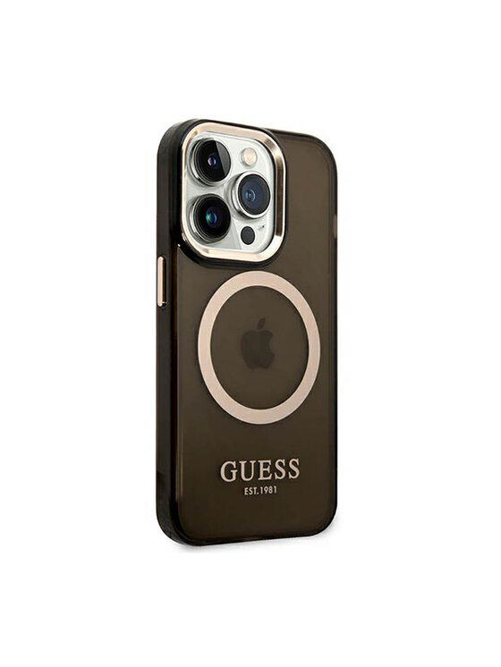 Guess Guess Etui na telefon Gold Outline Translucent MagSafe Czarny