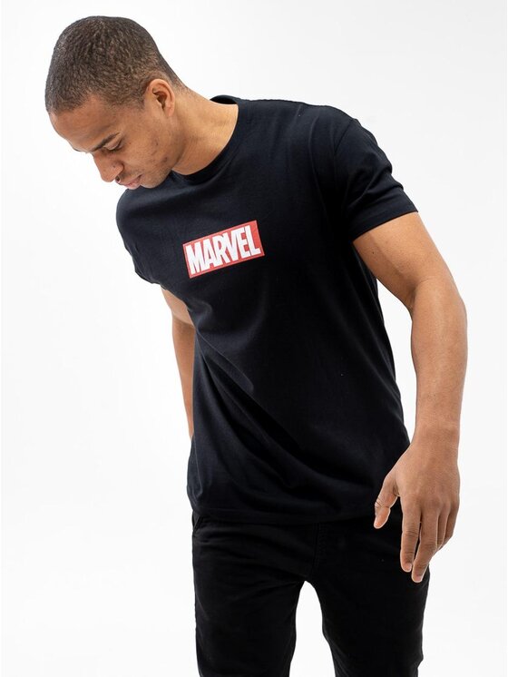 Marvel Marvel T-Shirt Koszulka Z Krótkim Rękawkiem Marvel Comics Front Logo Czarna XL Czarny Regular Fit