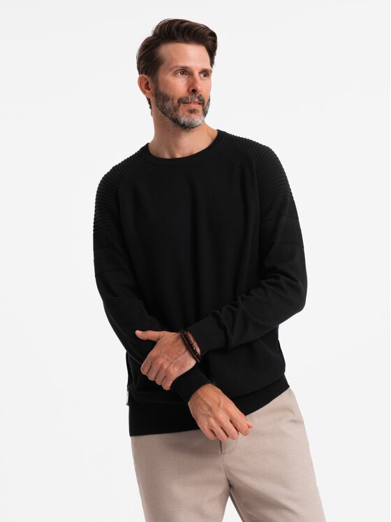 Ombre Ombre Sweter OM-SWSW-0144 Czarny Regular Fit