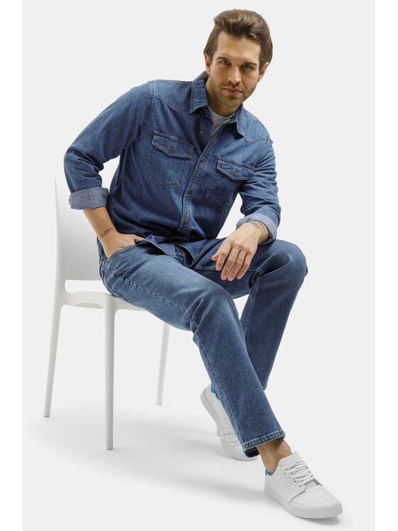 Cross Jeans Cross Jeans Koszula jeansowa A 222-030 Niebieski Regular Fit