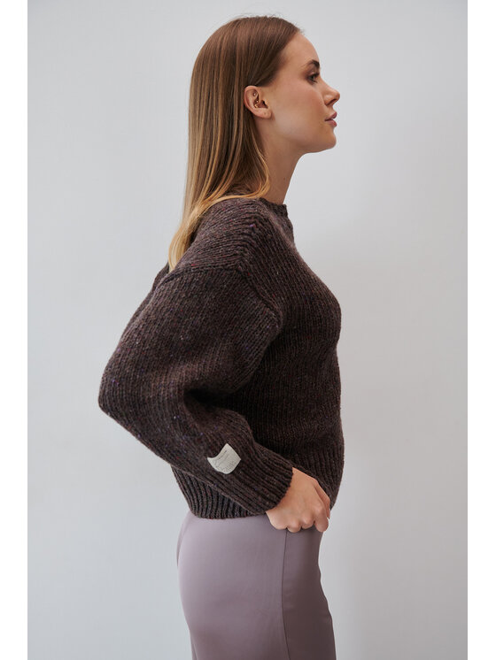 Fobya Fobya Sweter F2055 Brązowy Basic Fit