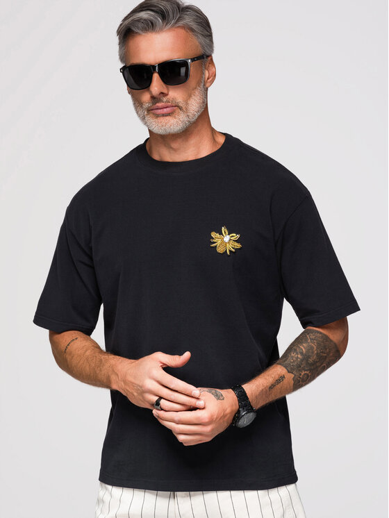 Ombre Ombre T-Shirt OM-TSCT-0275 Czarny Loose Fit