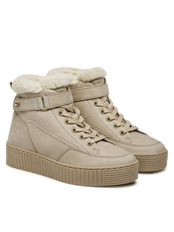 Tommy Hilfiger Tommy Hilfiger Superge Faux Fur Nubuck Low Lace-Up FW0FW08172 Bež