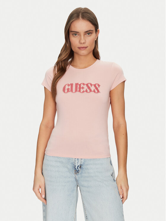 Guess Tričko W5GI42 J1314 Ružová Slim Fit