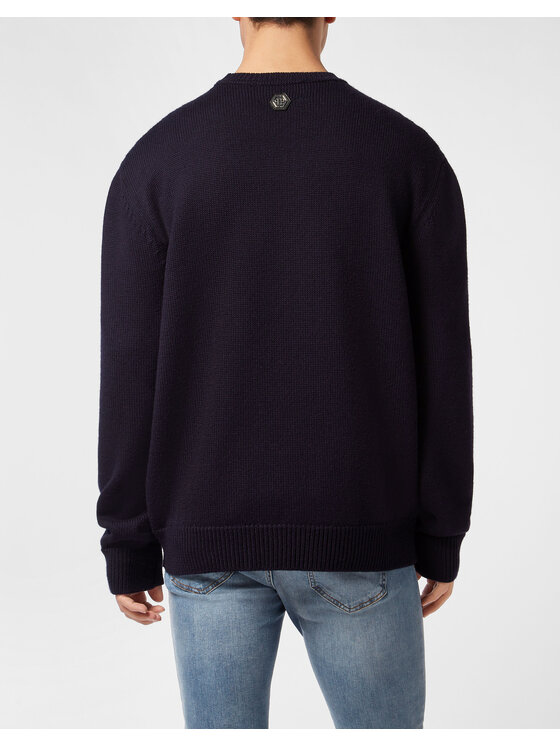 PHILIPP PLEIN PHILIPP PLEIN Sweter 26975 Granatowy Regular Fit