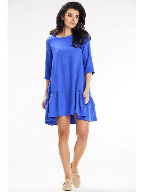 Awama Awama Sukienka letnia A648 Niebieski Basic Fit