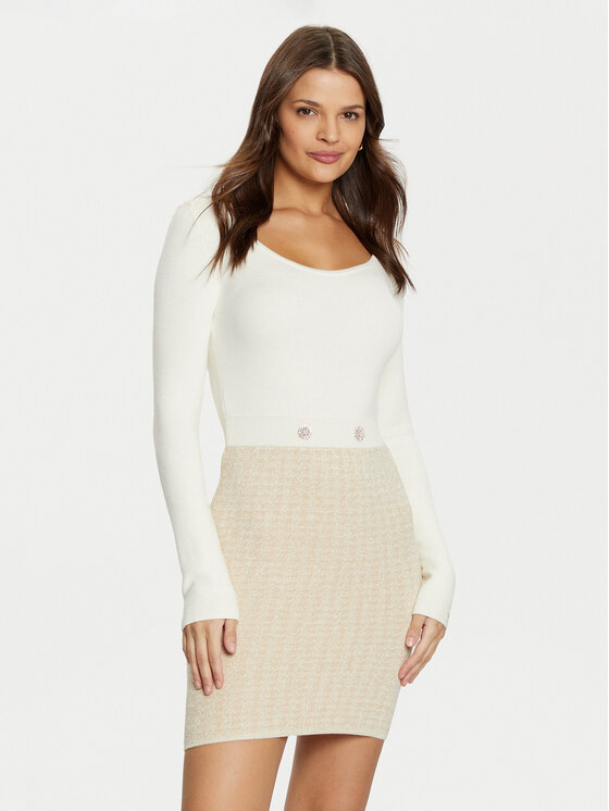 Guess Úpletové šaty W5RK12 Z3KX0 Écru Bodycon Fit