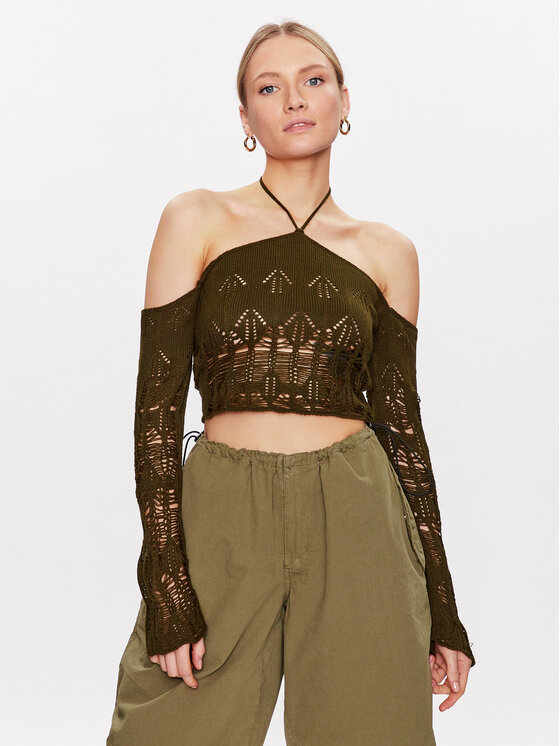 BDG Urban Outfitters BDG Urban Outfitters Megztinis BDG LADDERED HALTER NECK 76469477 Chaki Cropped Fit
