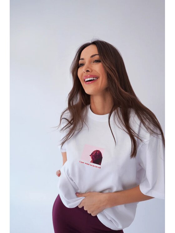 T-Shirt, rozmiar L, Białe, T-shirt bawełniany oversize CAT