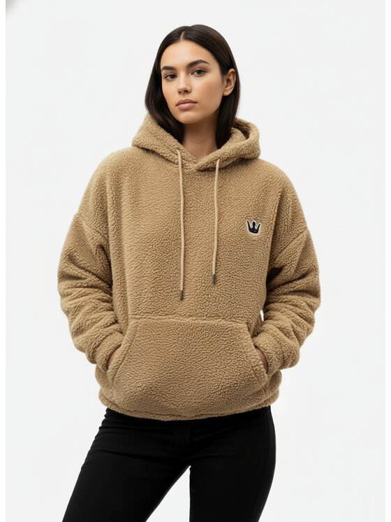 Jigga Wear Jigga Wear Bluza Sherpa Teddy Miś Plusz Polar Ciepła szeroka luźna 130289 Beżowy Oversize