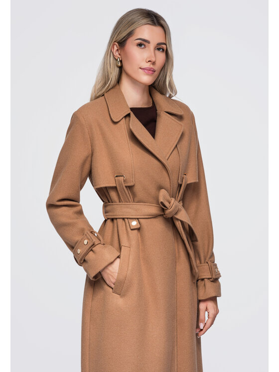 Ombre Ombre Płaszcz przejściowy OW-CT-E0005 Beżowy Regular Fit
