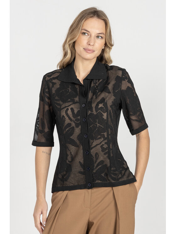 Deni Cler Milano Deni Cler Milano Bluzka T-DC-1252-E5-20-90-1 Czarny Regular Fit