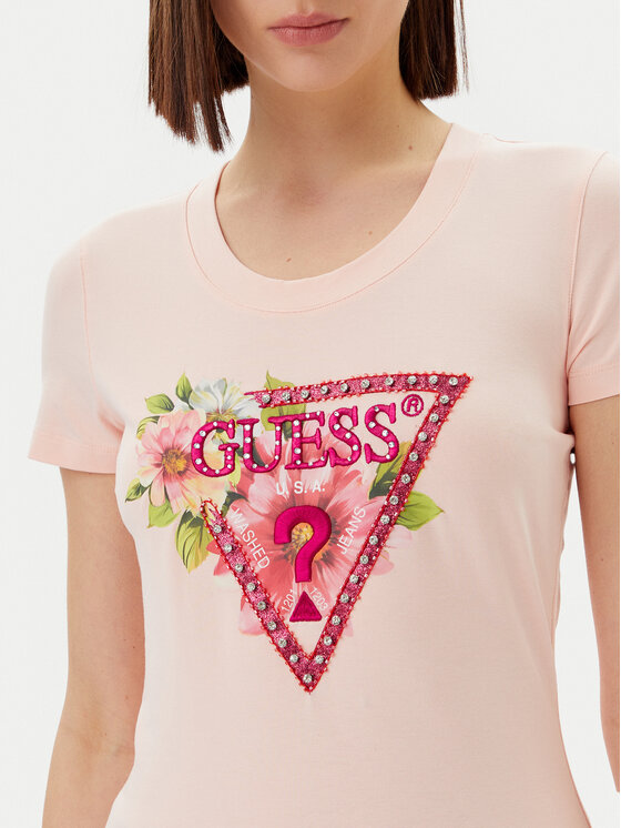 Guess Guess T-Shirt W5GI10 J1314 Růžová Slim Fit