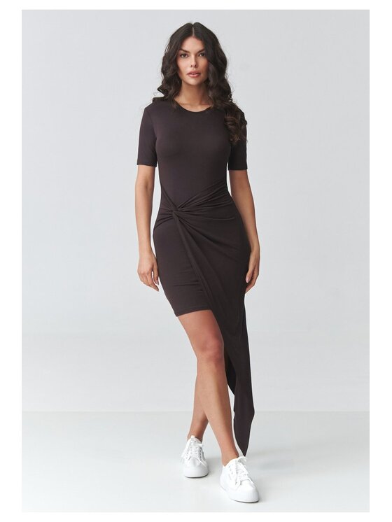 Makadamia Makadamia Sukienka codzienna M923 Brązowy Fitted Fit