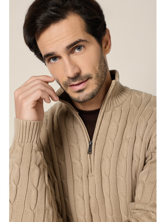 Lancerto Lancerto Sweter Cutter SW073225000039 Beżowy Regular Fit