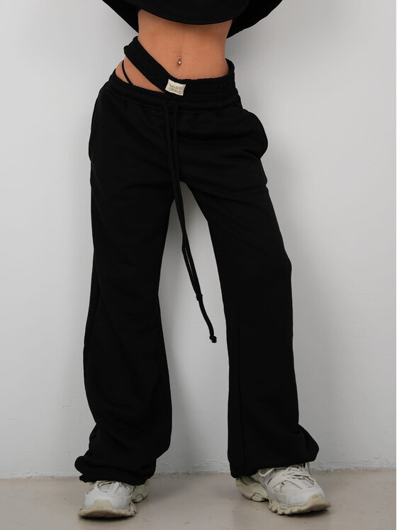 MissDenim MissDenim Spodnie dresowe Double Belt Sweatpants Czarny Oversize