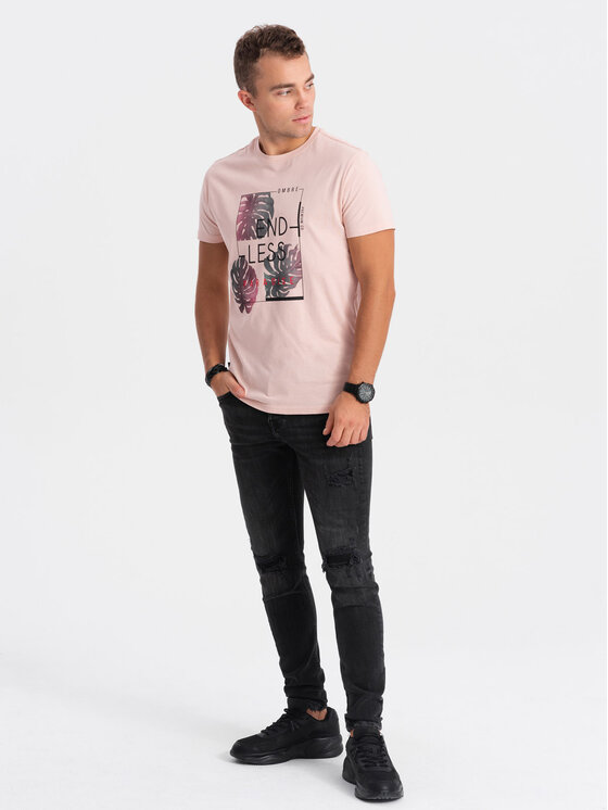 Ombre Ombre T-Shirt OM-TSPT-0131 Różowy Regular Fit
