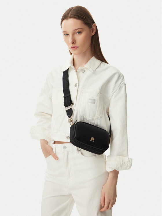Tommy Hilfiger Geantă Th Logotape Camera Bag AW0AW18741 Negru