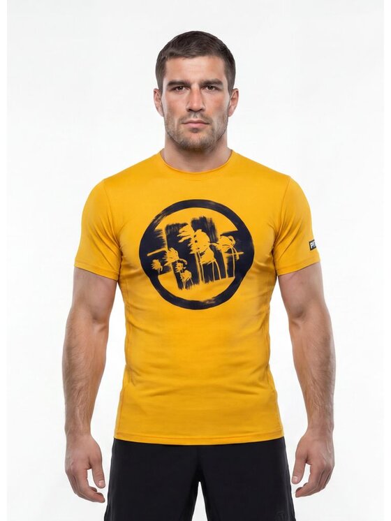 PITBULL PITBULL Koszulka techniczna LOGO PALMS Żółty Regular Fit