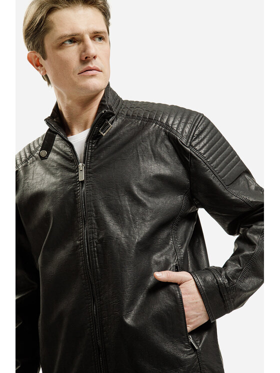 Cross Jeans Cross Jeans Kurtka skórzana 40273-020 Czarny Regular Fit
