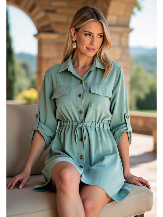 FIGL FIGL Košeľové šaty M1131 Zelená Shirt Fit