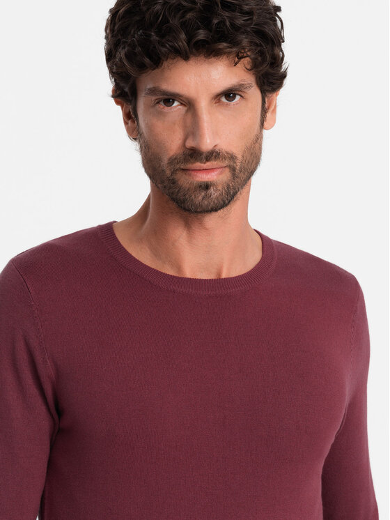 Ombre Ombre Sweter OM-SWBS-0106 Bordowy Regular Fit