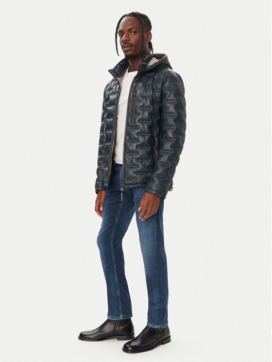 Milestone Milestone Geacă de piele MSTamino 631019 60305 Bleumarin Regular Fit
