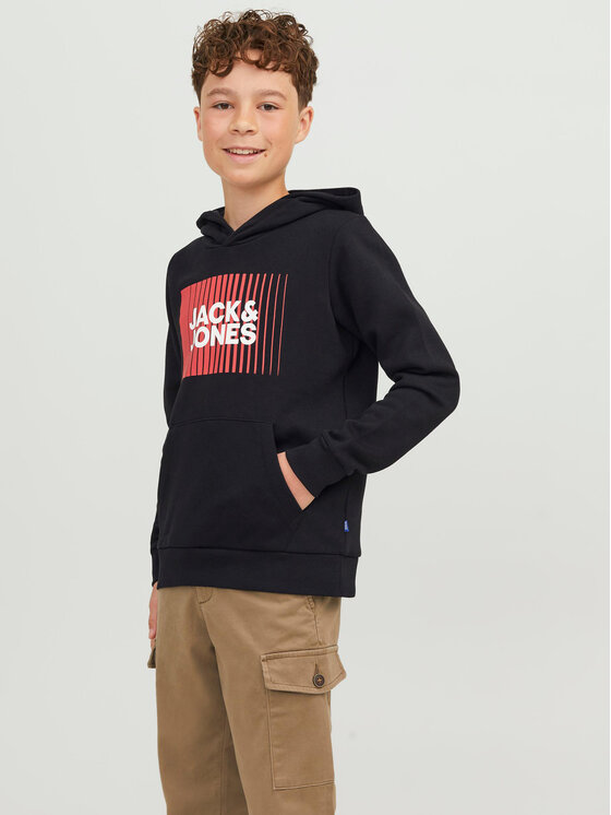 Jack&Jones Junior Džemperis ar kapuci 12237459 Melns Regular Fit