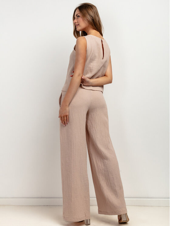 Tessita Tessita Spodnie materiałowe T428/3/S Beżowy Wide Leg