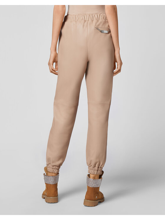 PHILIPP PLEIN PHILIPP PLEIN Spodnie skórzane 5817 Beżowy Jegging Fit