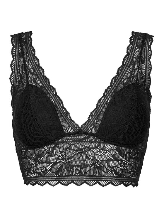 Koronkowy biustonosz bralette widoczny z przodu na wprost.