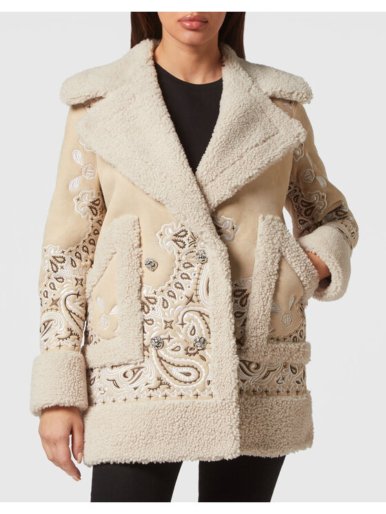 PHILIPP PLEIN PHILIPP PLEIN Kožený plášť 4503 Béžová Loose Fit
