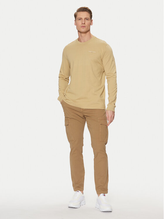 Tommy Jeans Tommy Jeans Pikkade varrukatega T-särk Linear DM0DM21138 Beež Slim Fit