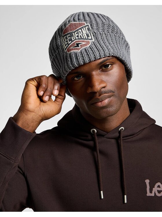 Lee Lee Czapka EMBROIDERED BEANIE Szary