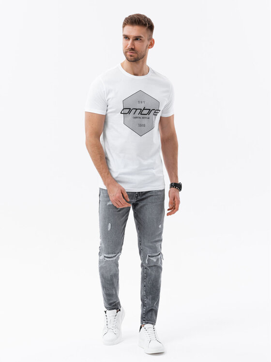 Ombre Ombre T-Shirt S1753 Bílá Regular Fit