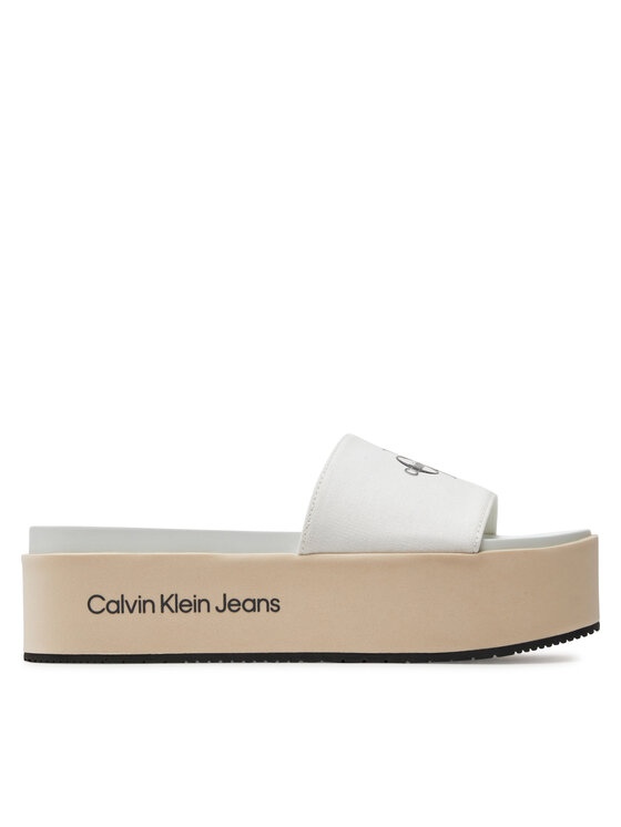 Şlapi Calvin Klein Jeans Flatform Sandal Met YW0YW01036 Écru