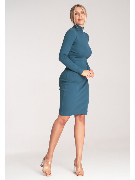 FIGL FIGL Sukienka dzianinowa M1042 Niebieski Slim Fit