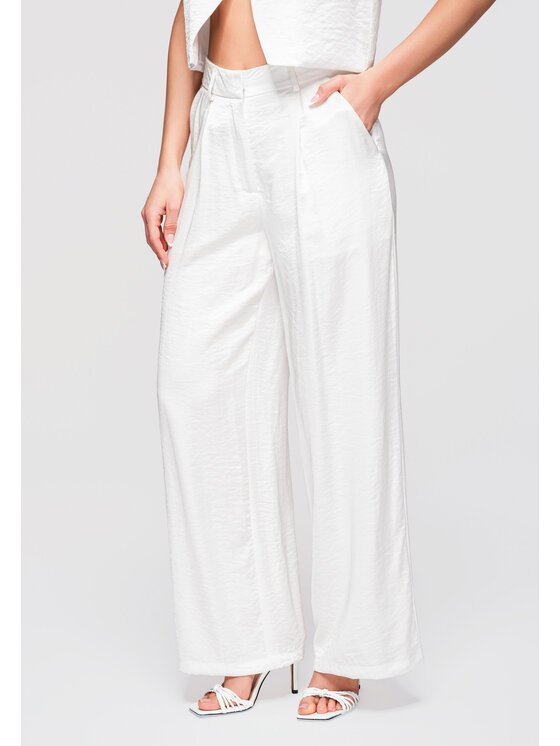 Ombre Ombre Spodnie materiałowe OW-PA-E0002 Biały Relaxed Fit