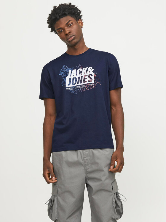 Jack&Jones T-krekls Map Logo 12252376 Tumši zils Standard Fit