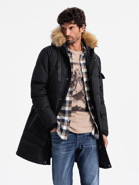 Ombre Ombre Parka OM-JALJ-0182 Czarny Regular Fit