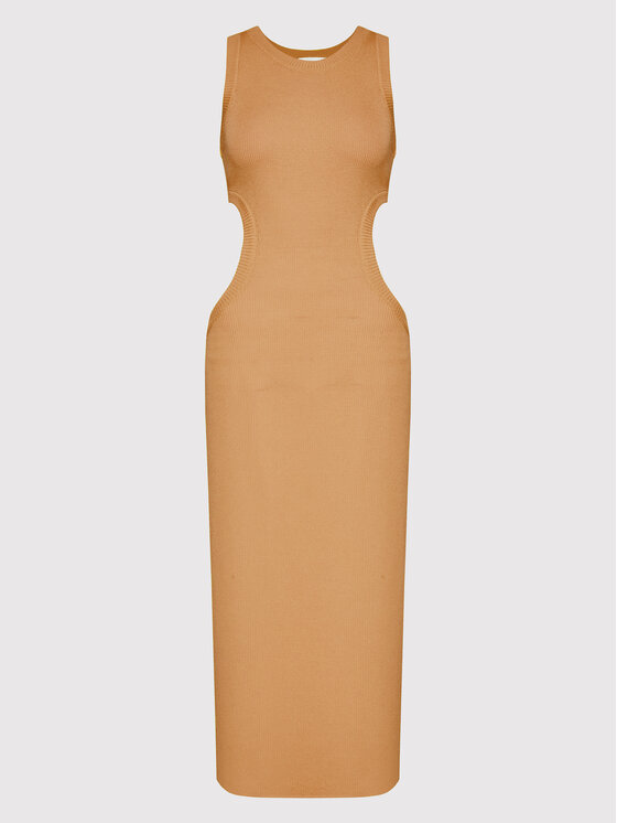 Simple Simple Letní šaty SUD015 Hnědá Slim Fit