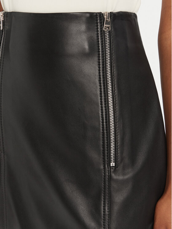 HUGO HUGO Fustă din piele Leomira 50542308 Negru Regular Fit