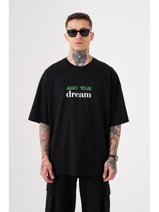 MyStars MyStars T-Shirt Koszulka Z Krótkim Rękawem Oversize Męska Czarna Machinist Hunt Your Dream L Czarny Oversize